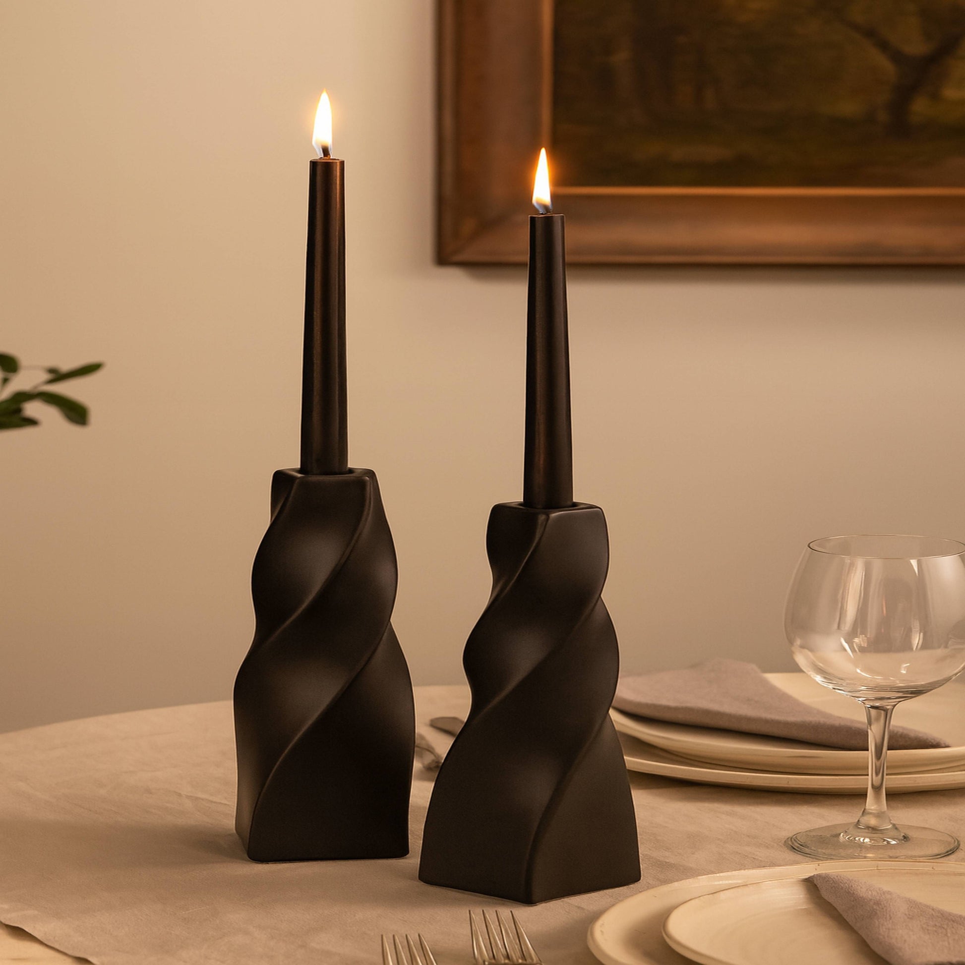 CECA371 MAT BLACK CANDLE HOLDERS