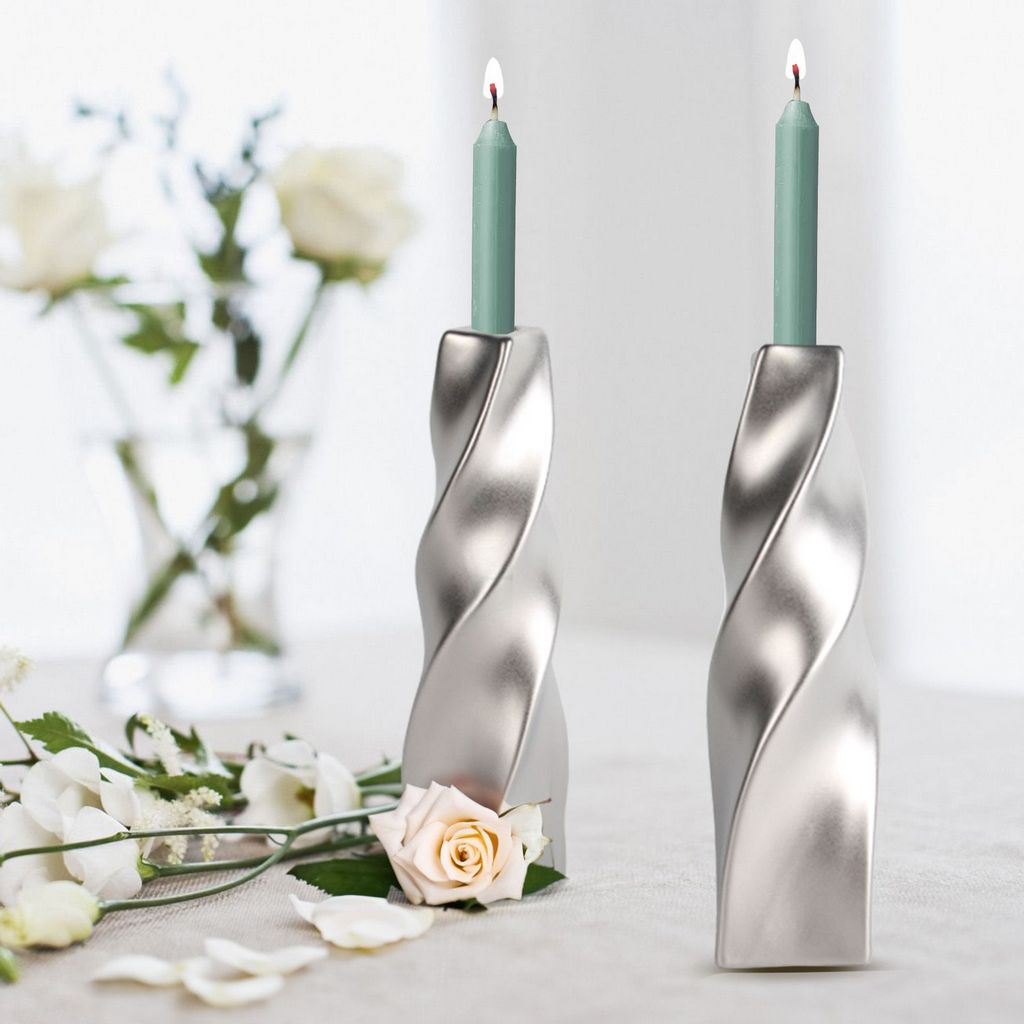 CECA376 TITANIUM SILVER CANDLE HOLDERS