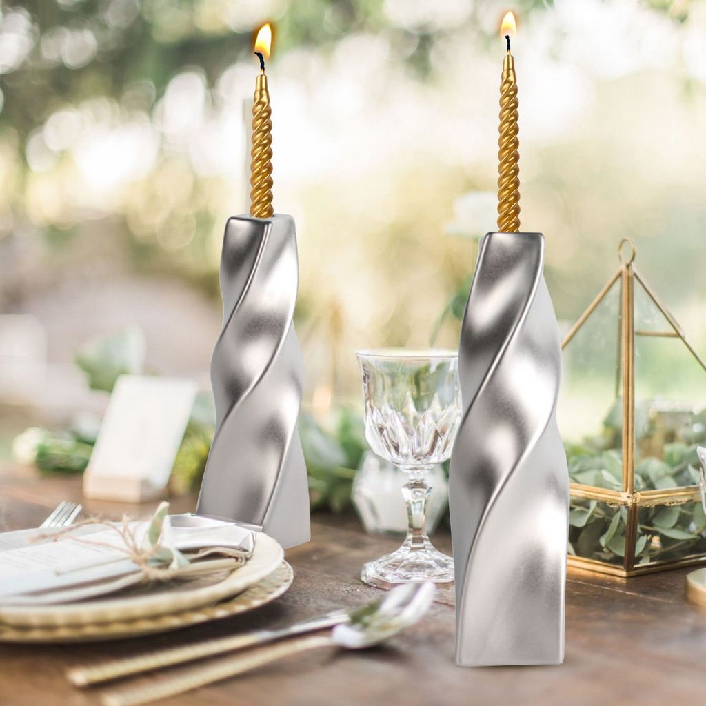 CECA376 TITANIUM SILVER CANDLE HOLDERS