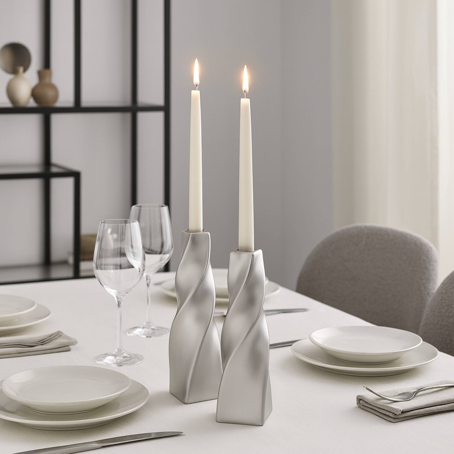 CECA371 TITANIUM SILVER CANDLE HOLDERS