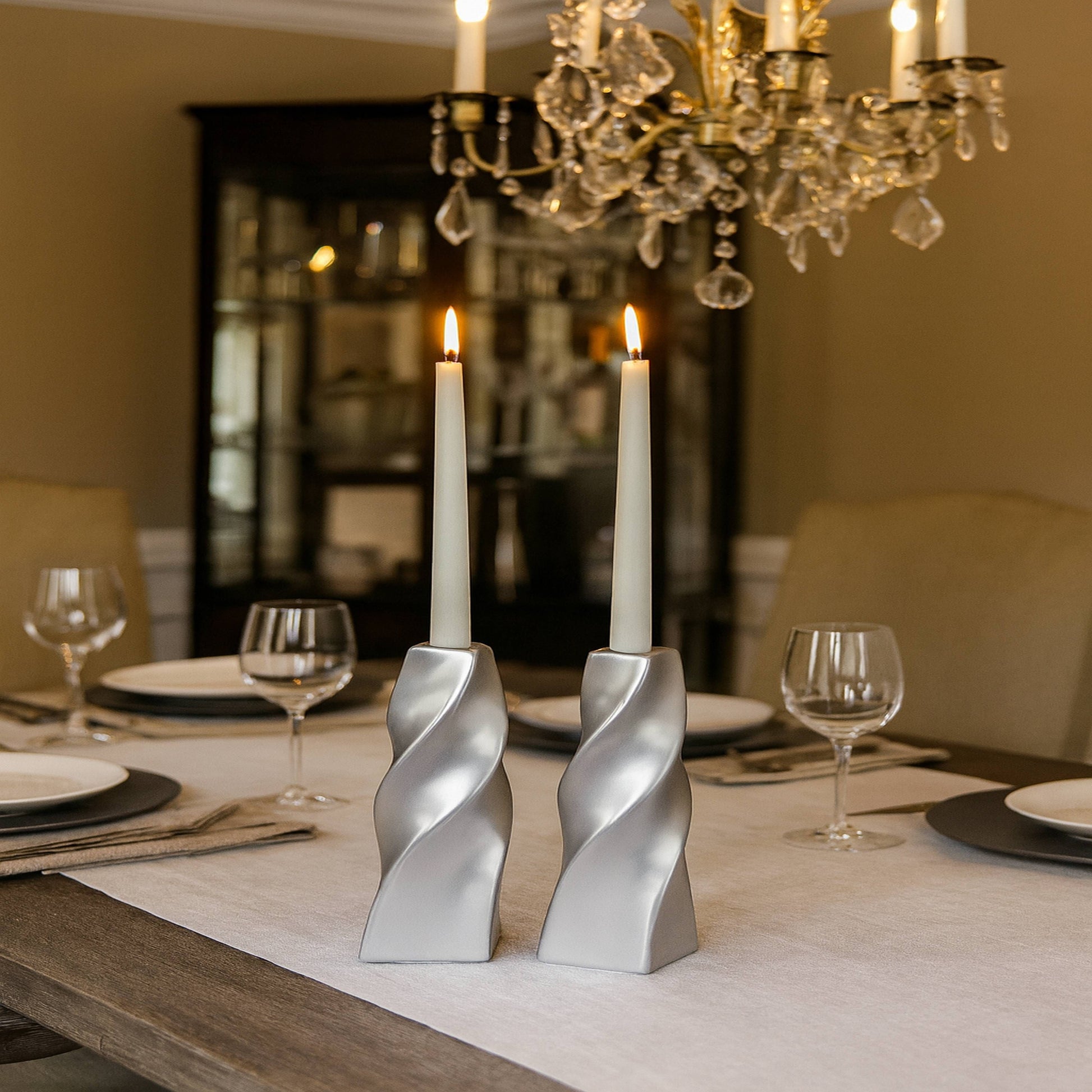 CECA371 TITANIUM SILVER CANDLE HOLDERS