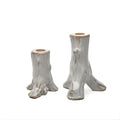 Rustic Tree Branch Ceramic Candle Holders - Set of 2 Gray Glazed Candlesticks for Farmhouse and Mode