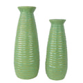 Set of 2 Avocado Green Ceramic Cylinder Vases - Matte Finish