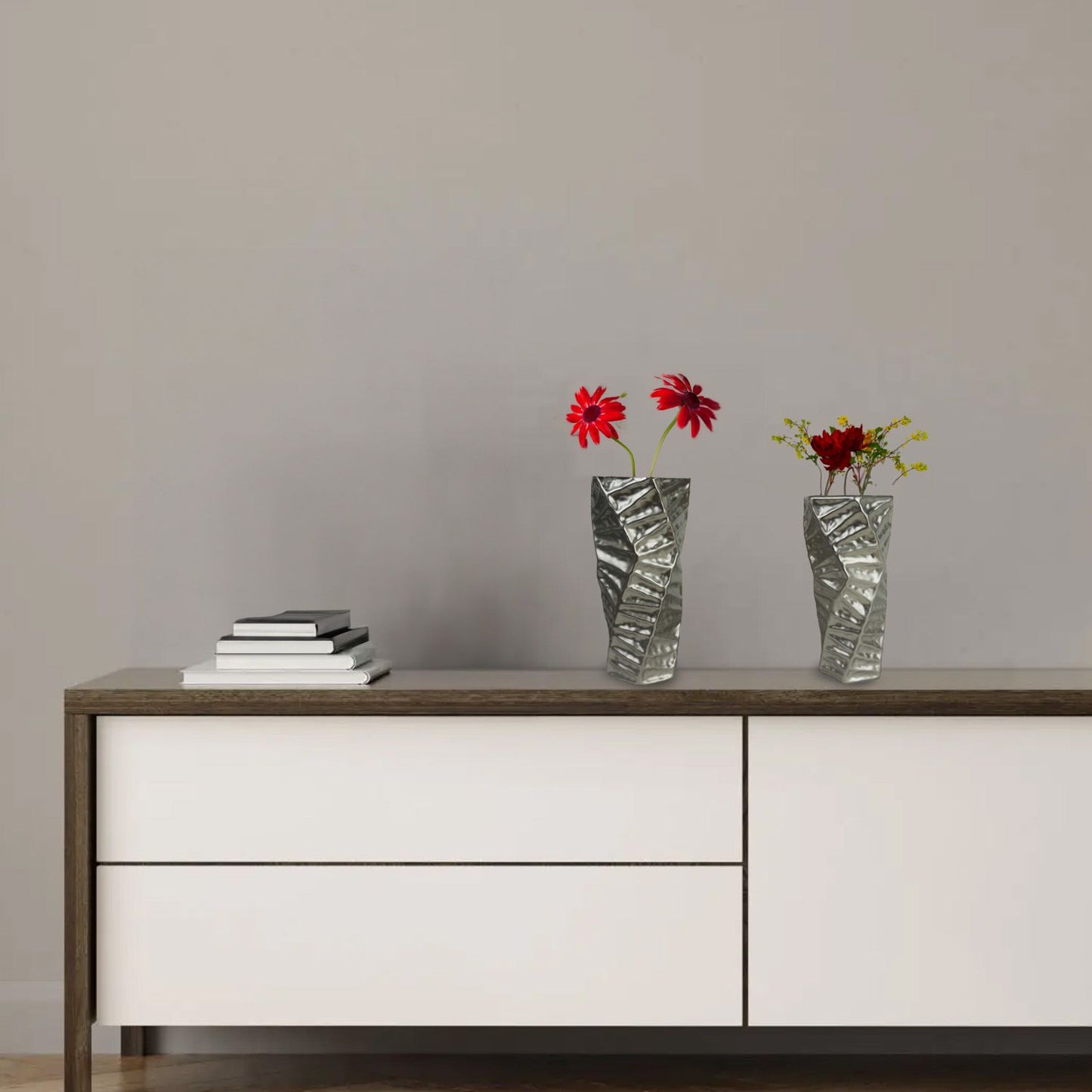 Vase-Set of 2-Silver-Home Decor-Home Accent-Modern-Contemporary-Sleek-Centerpiece-Gift