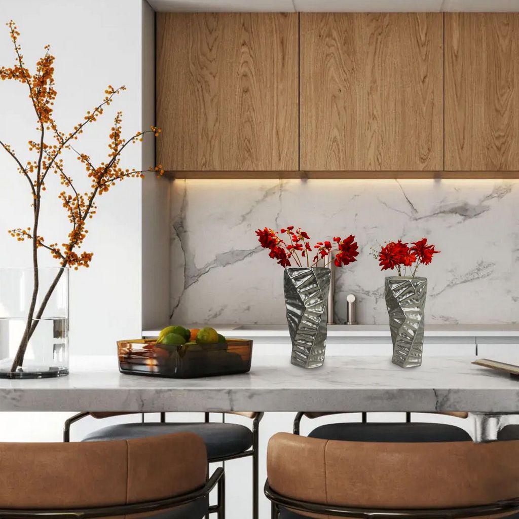 Vase-Set of 2-Silver-Home Decor-Home Accent-Modern-Contemporary-Sleek-Centerpiece-Gift