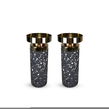 Set of 2 Splattered Candlesticks With Gold  Top, Splat Collection [Small Size]