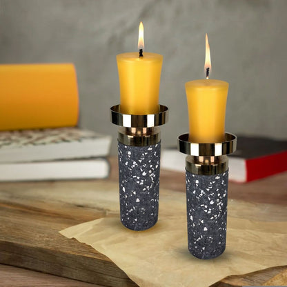 Set of 2 Splattered Candlesticks With Gold  Top, Splat Collection [Small Size]