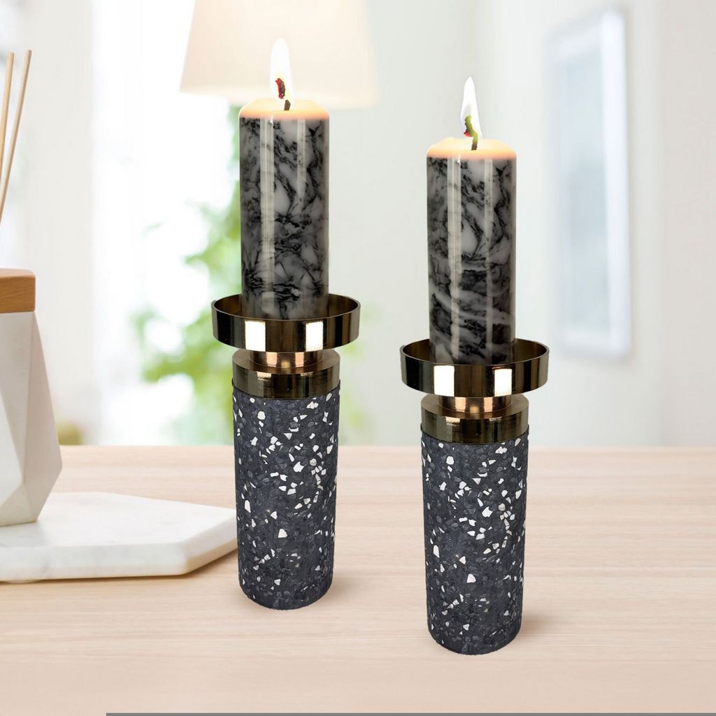 CECA302 GREY GOLD CANDLE HOLDERS