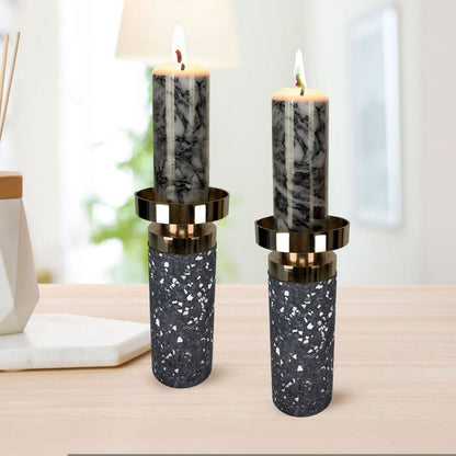 Set of 2 Splattered Candlesticks With Gold  Top, Splat Collection [Small Size]