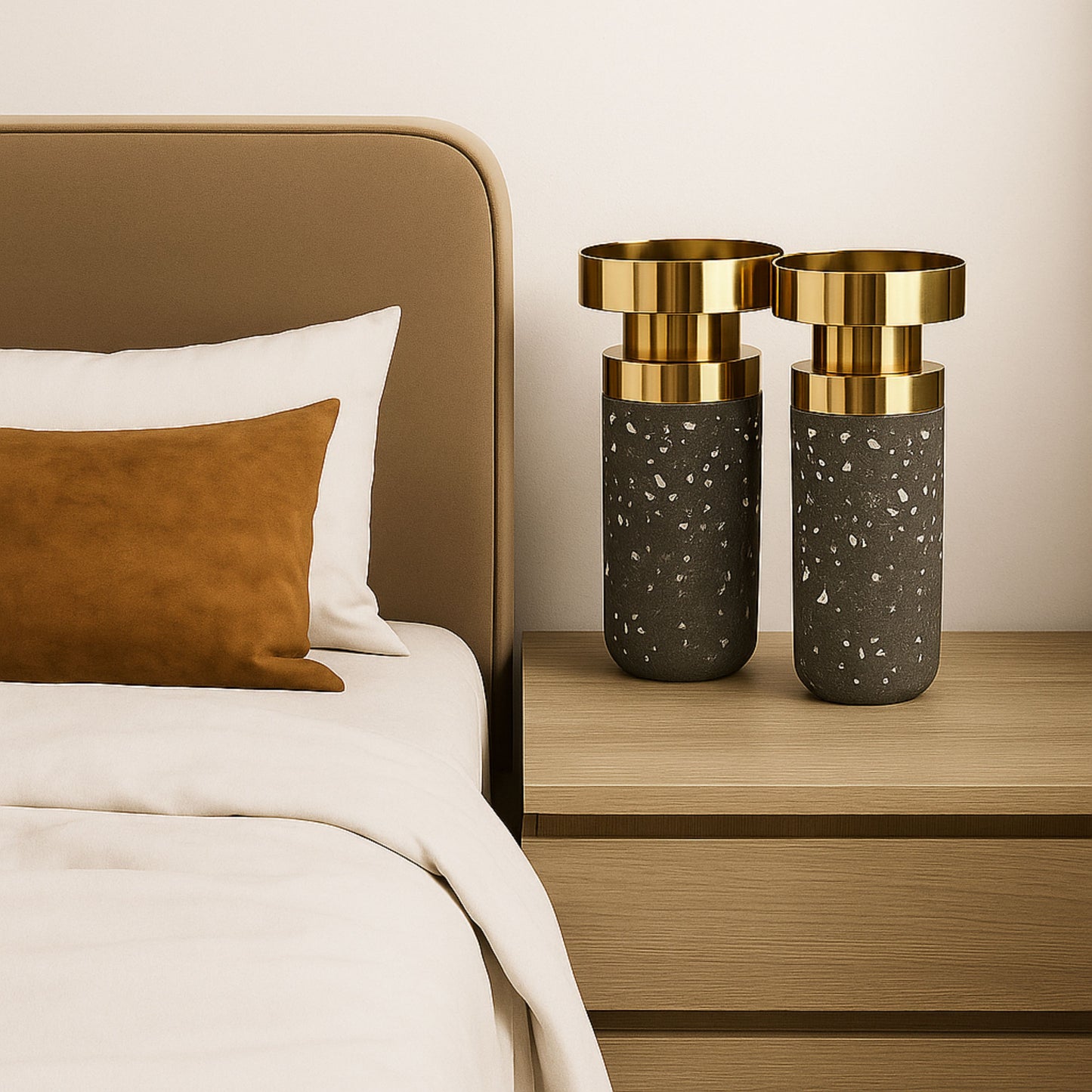CECA302 GREY GOLD CANDLE HOLDERS