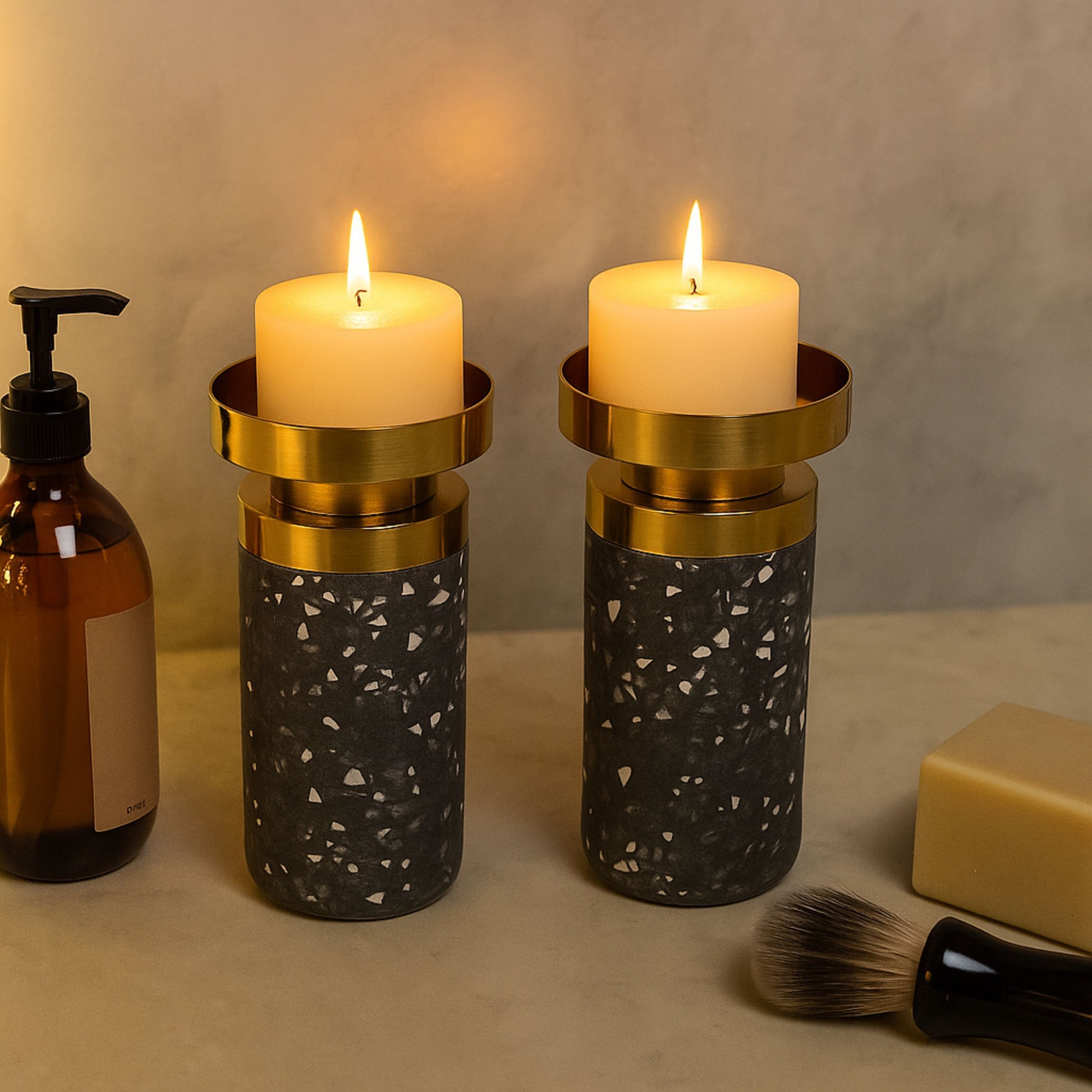 CECA302 GREY GOLD CANDLE HOLDERS