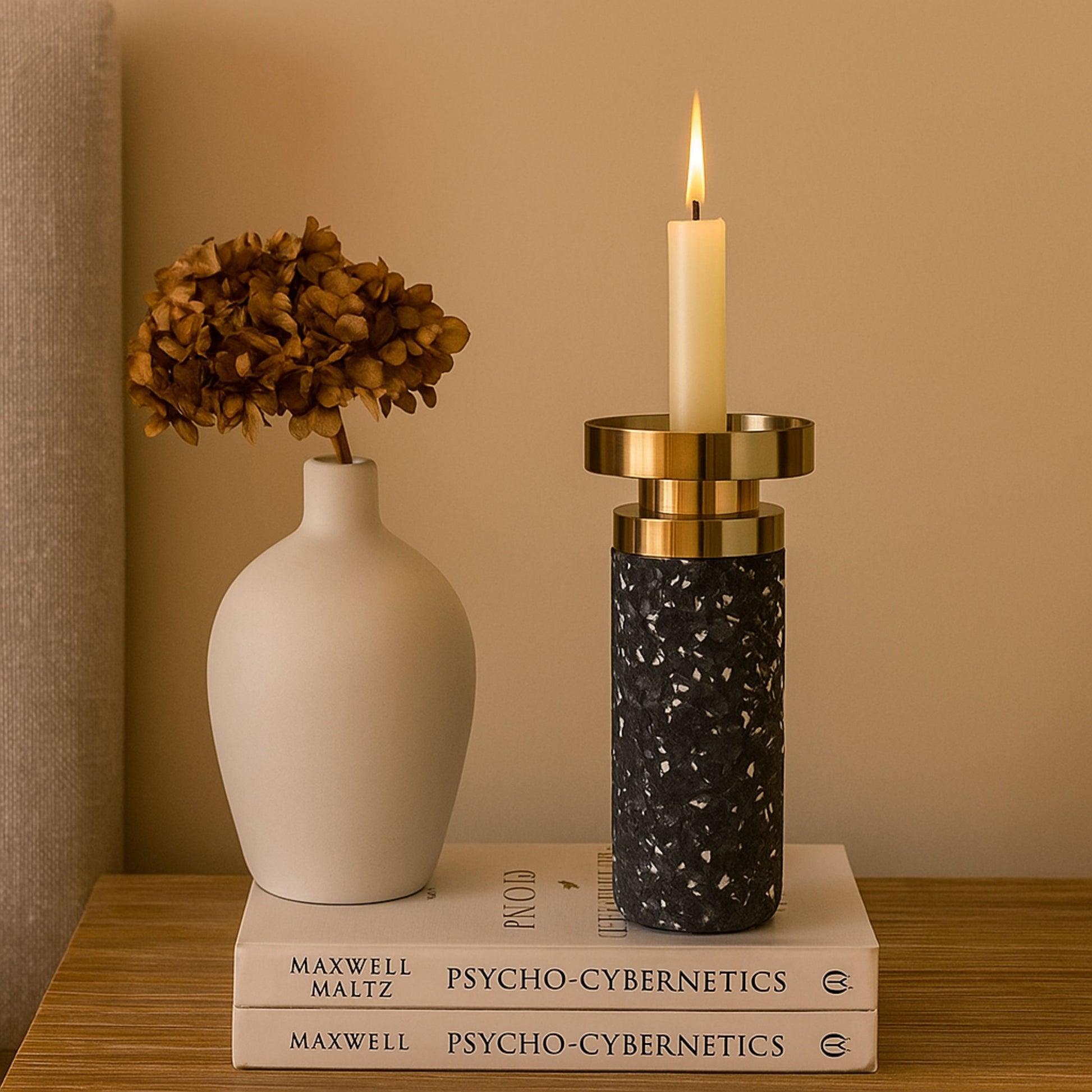 CECA302 GREY GOLD CANDLE HOLDERS