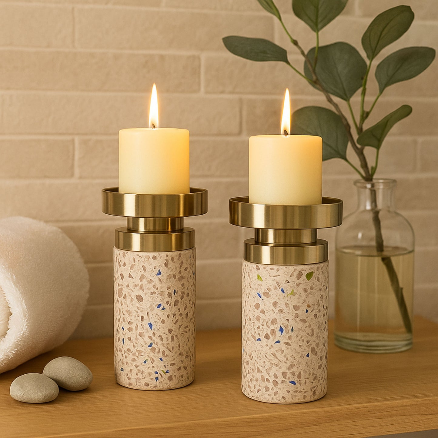 CECA302 PINK BLK SPOTS CANDLE HOLDERS