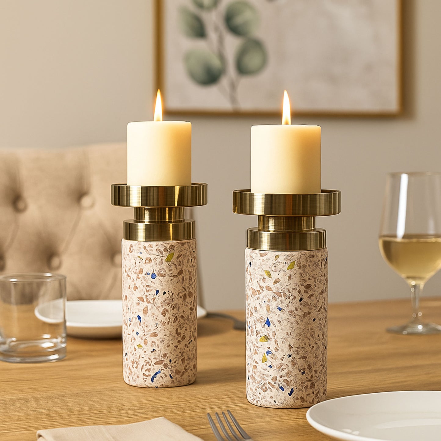 CECA302 PINK BLK SPOTS CANDLE HOLDERS