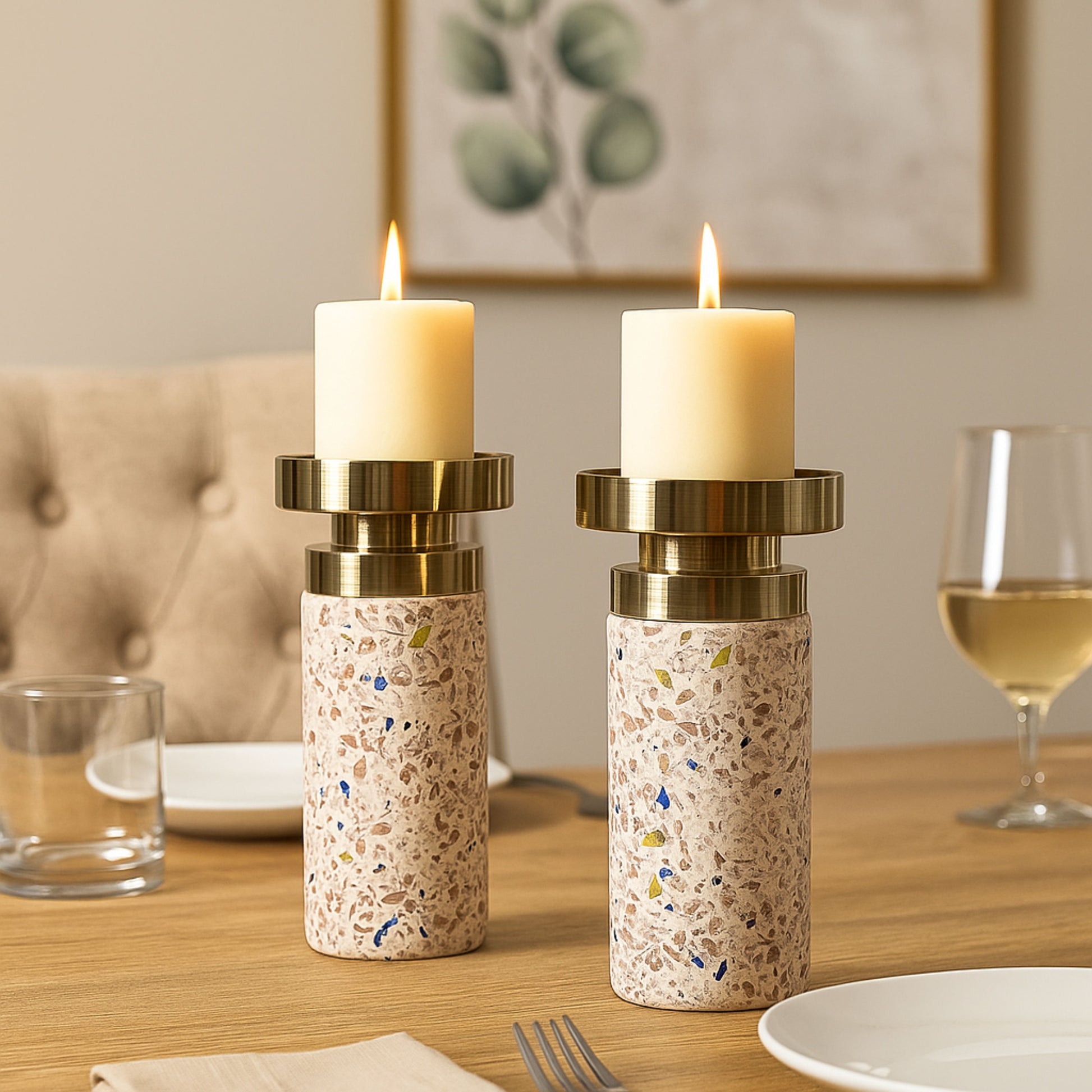 CECA302 PINK BLK SPOTS CANDLE HOLDERS