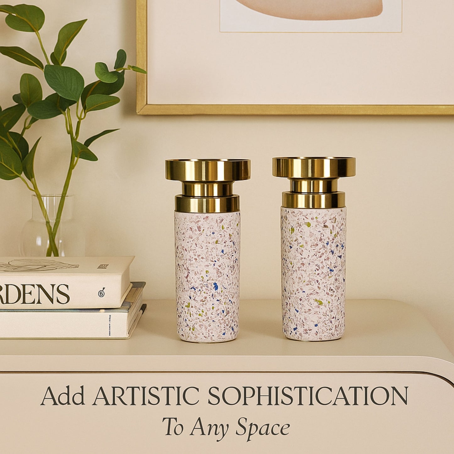 CECA302 PINK BLK SPOTS CANDLE HOLDERS