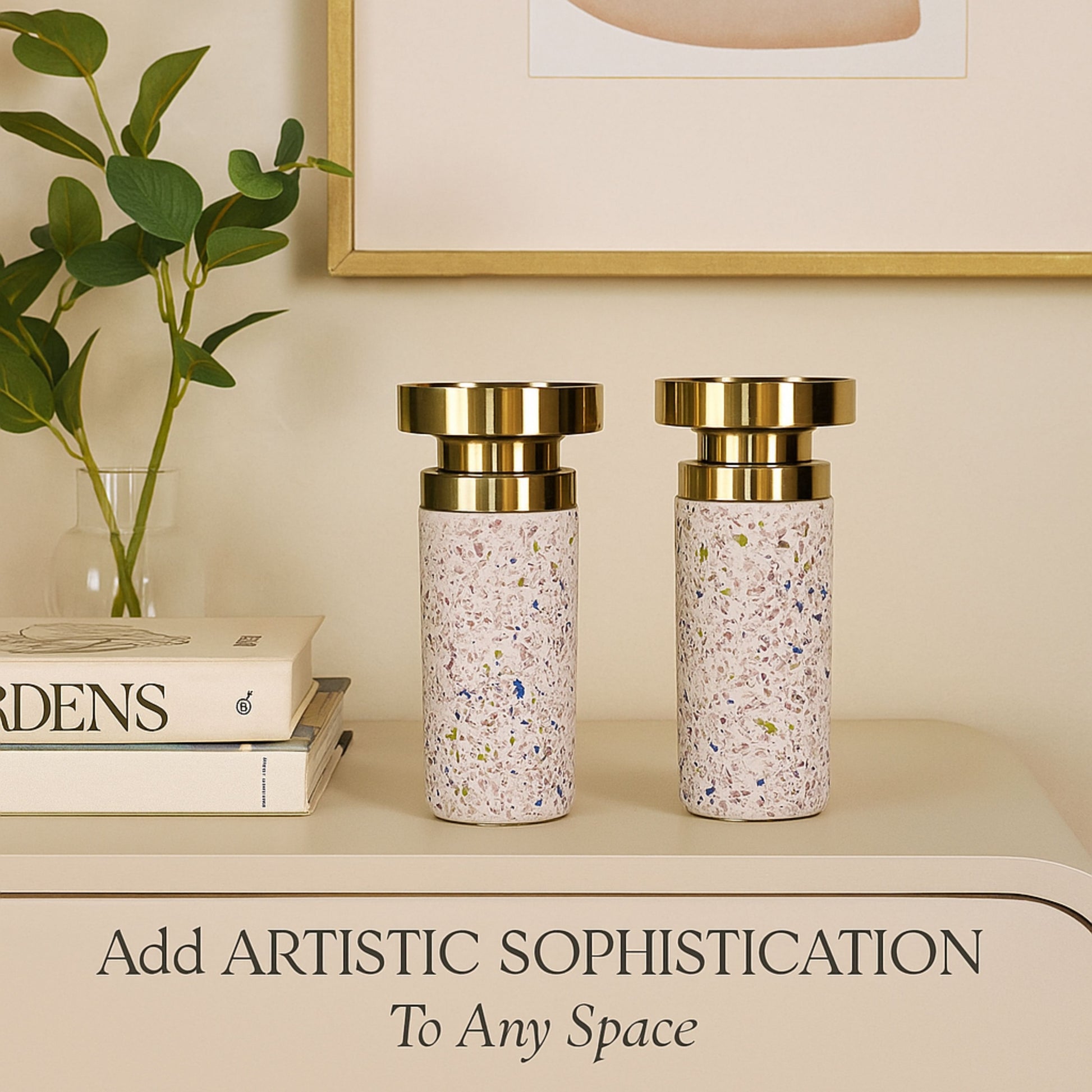 CECA302 PINK BLK SPOTS CANDLE HOLDERS