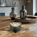 Handmade Grey Marbled Ceramic Candle Bowl - 15 Oz Floral Scented Candle With Reusable Triangular Ves