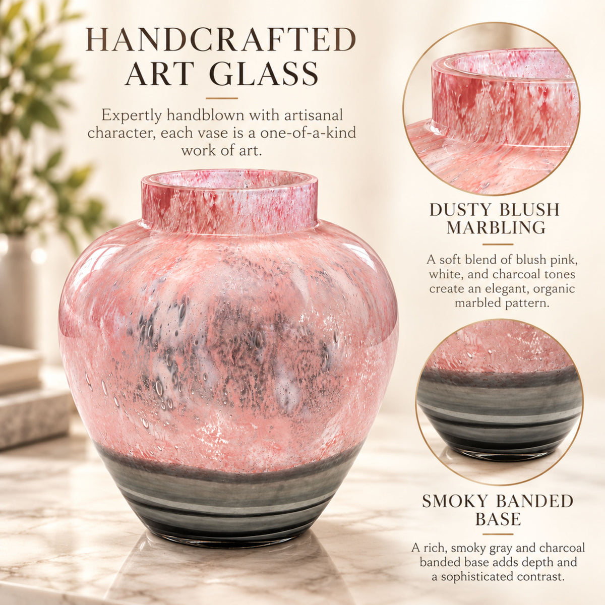 GV552 PINK GREY SML GLASS VASES