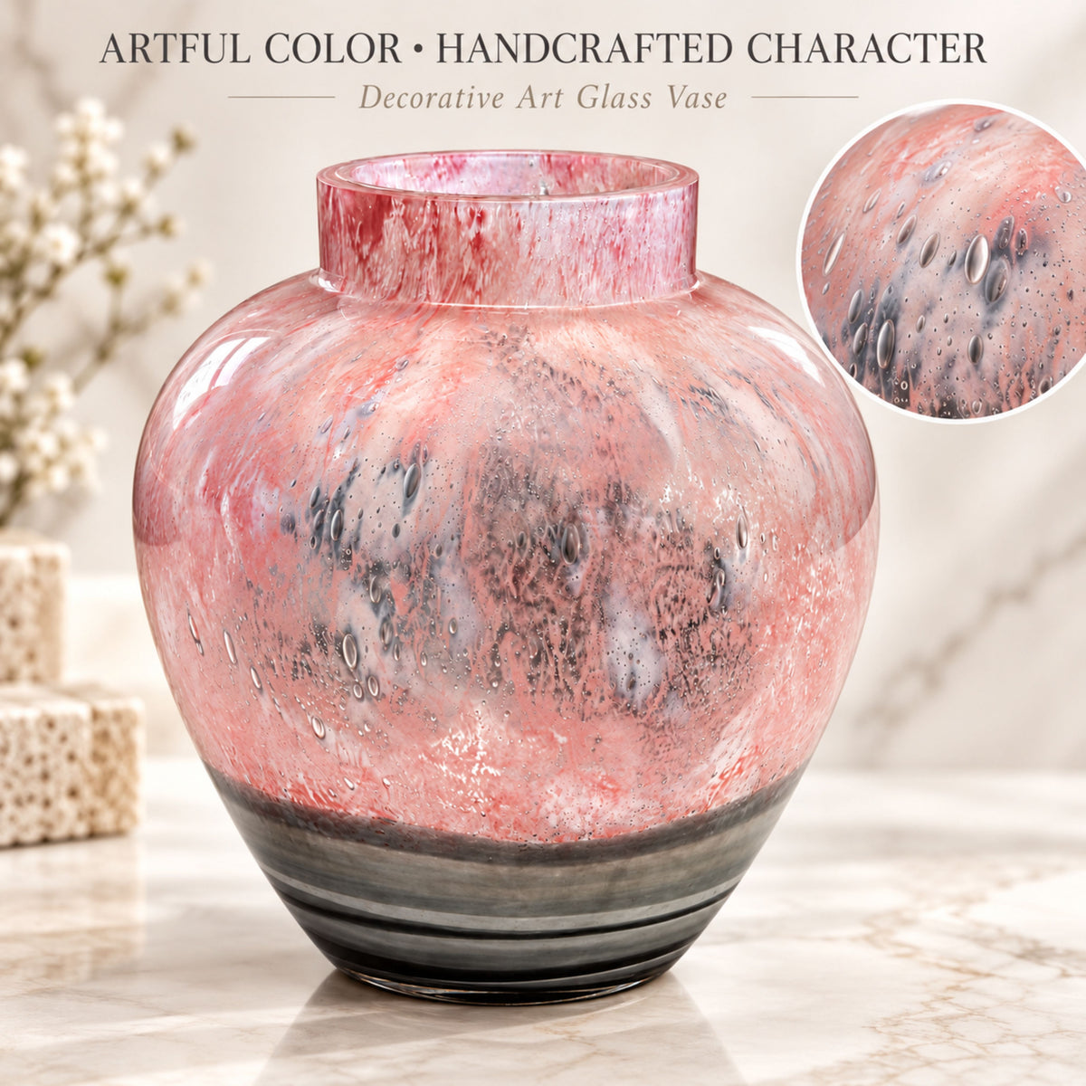 GV552 PINK GREY SML GLASS VASES