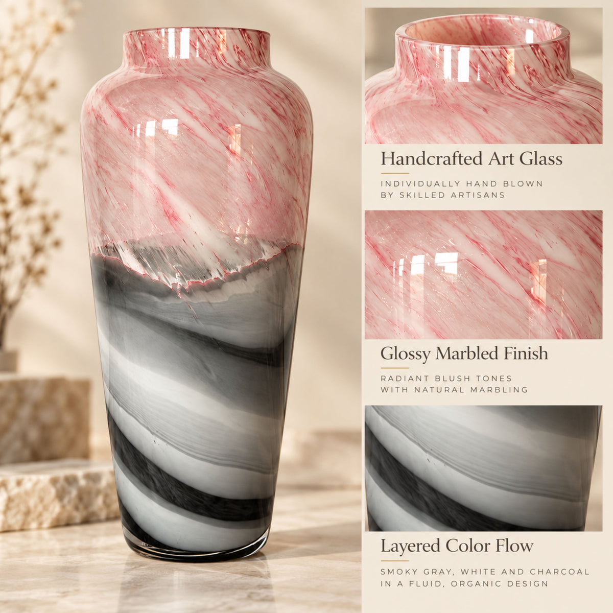 GV552 PINK GREY LARGE GLASS VASES