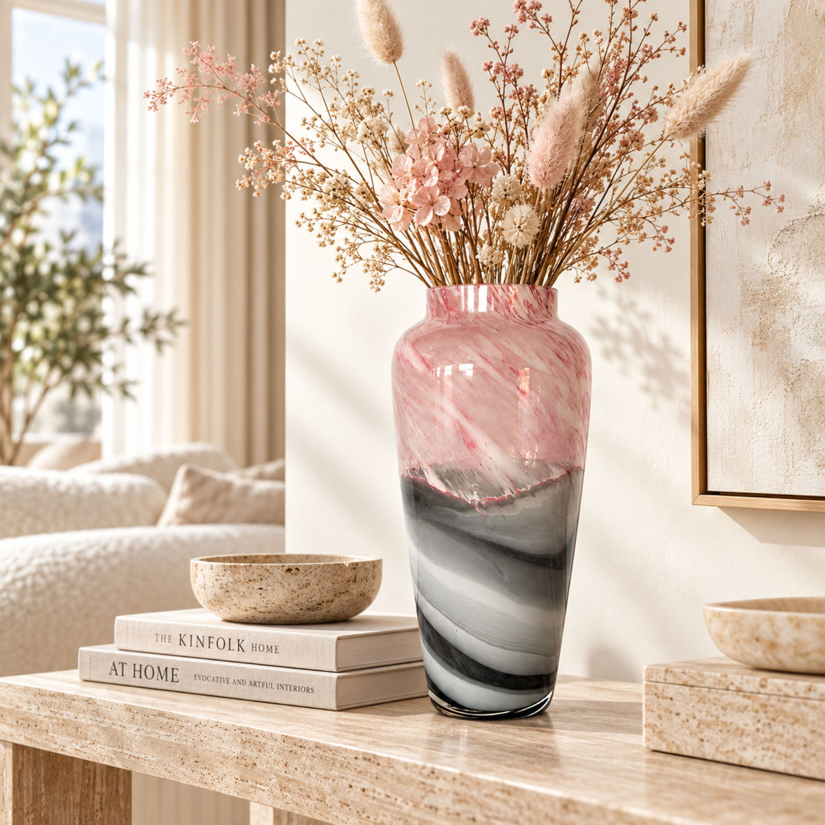 GV552 PINK GREY LARGE GLASS VASES