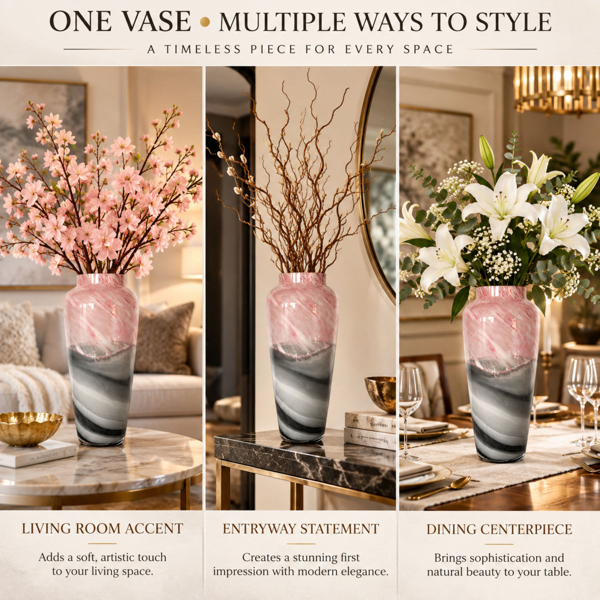 GV552 PINK GREY LARGE GLASS VASES