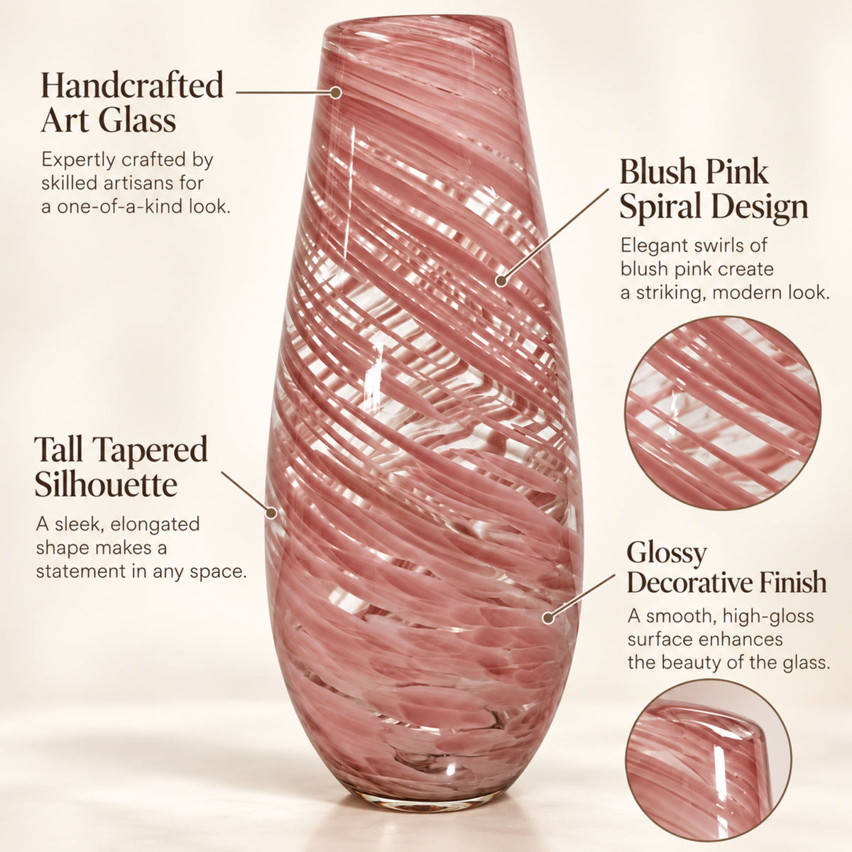 GV556 PINK GOLD LARGE GLASS VASES