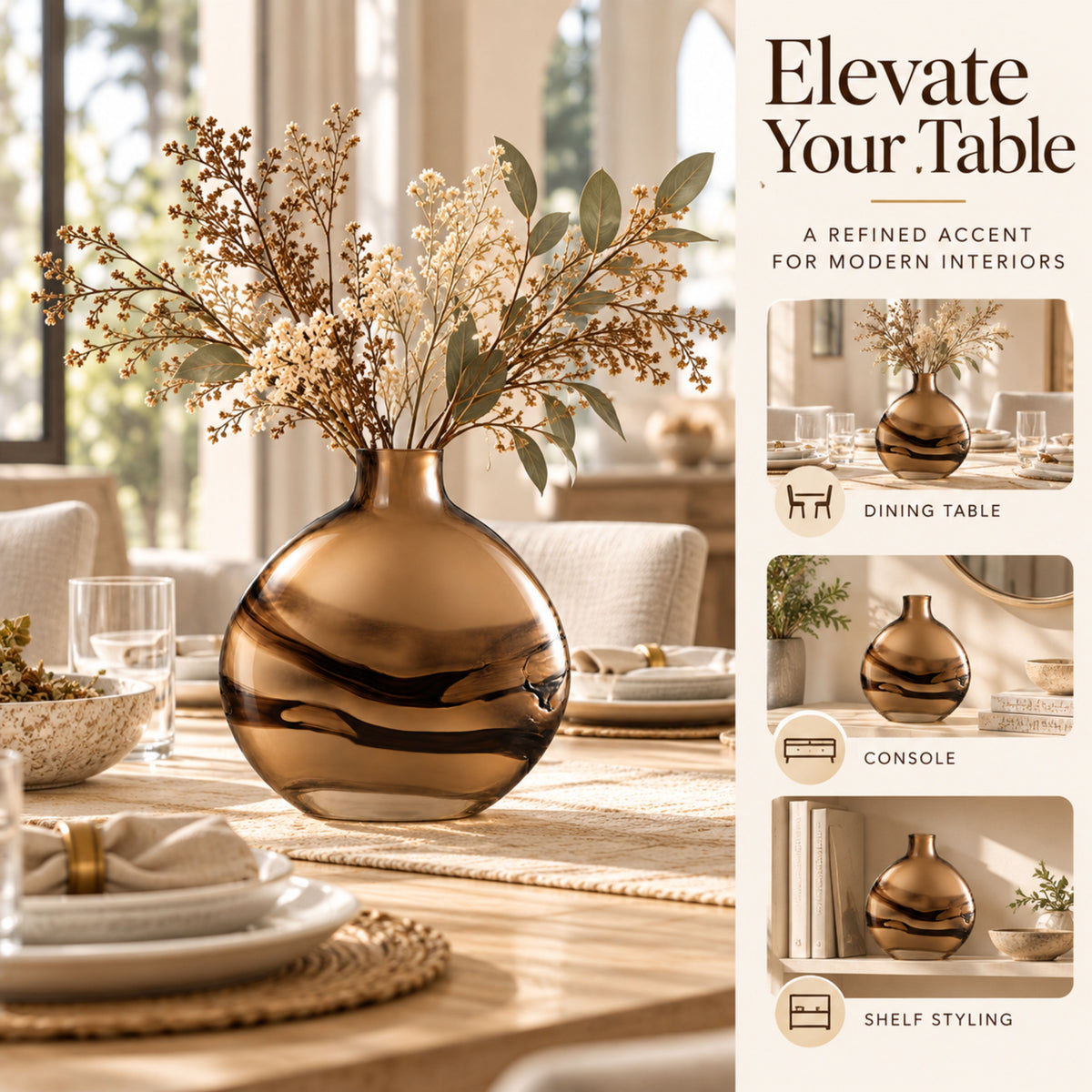 GV519 BROWN CENTERPIECE GLASS VASES