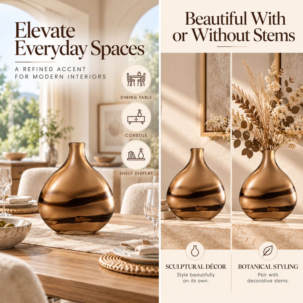 GV520 BROWN GLASS VASES