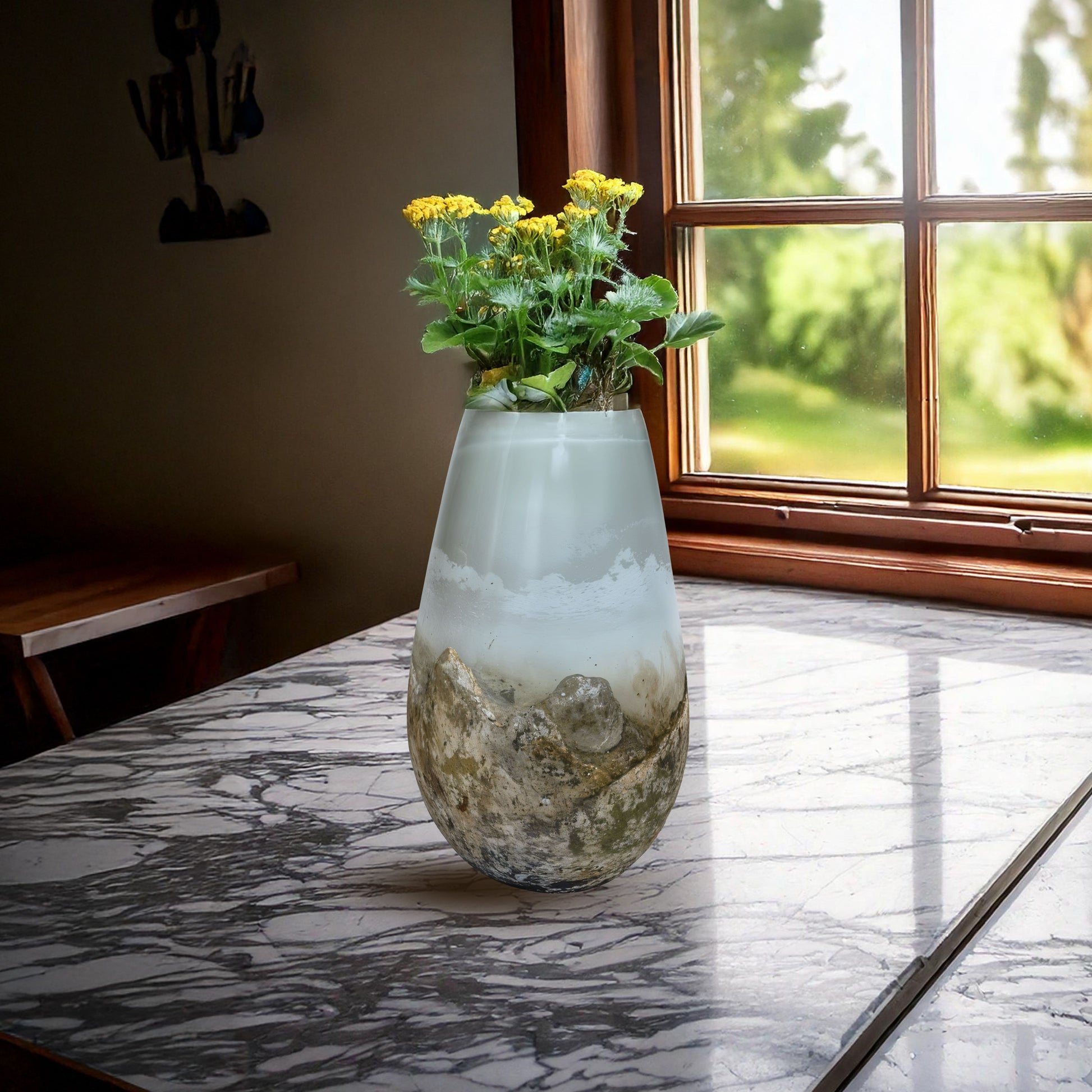 GV523 WHITE GREY CENTERPIECE GLASS VASES