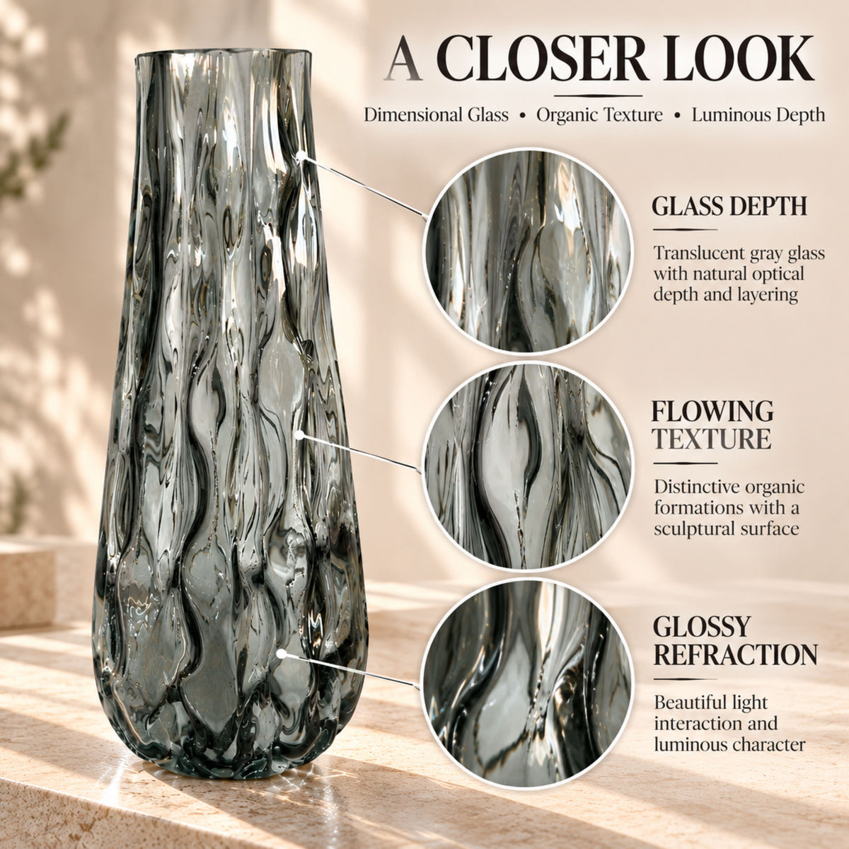 GV529 GRAY CENTERPIECE GLASS VASES