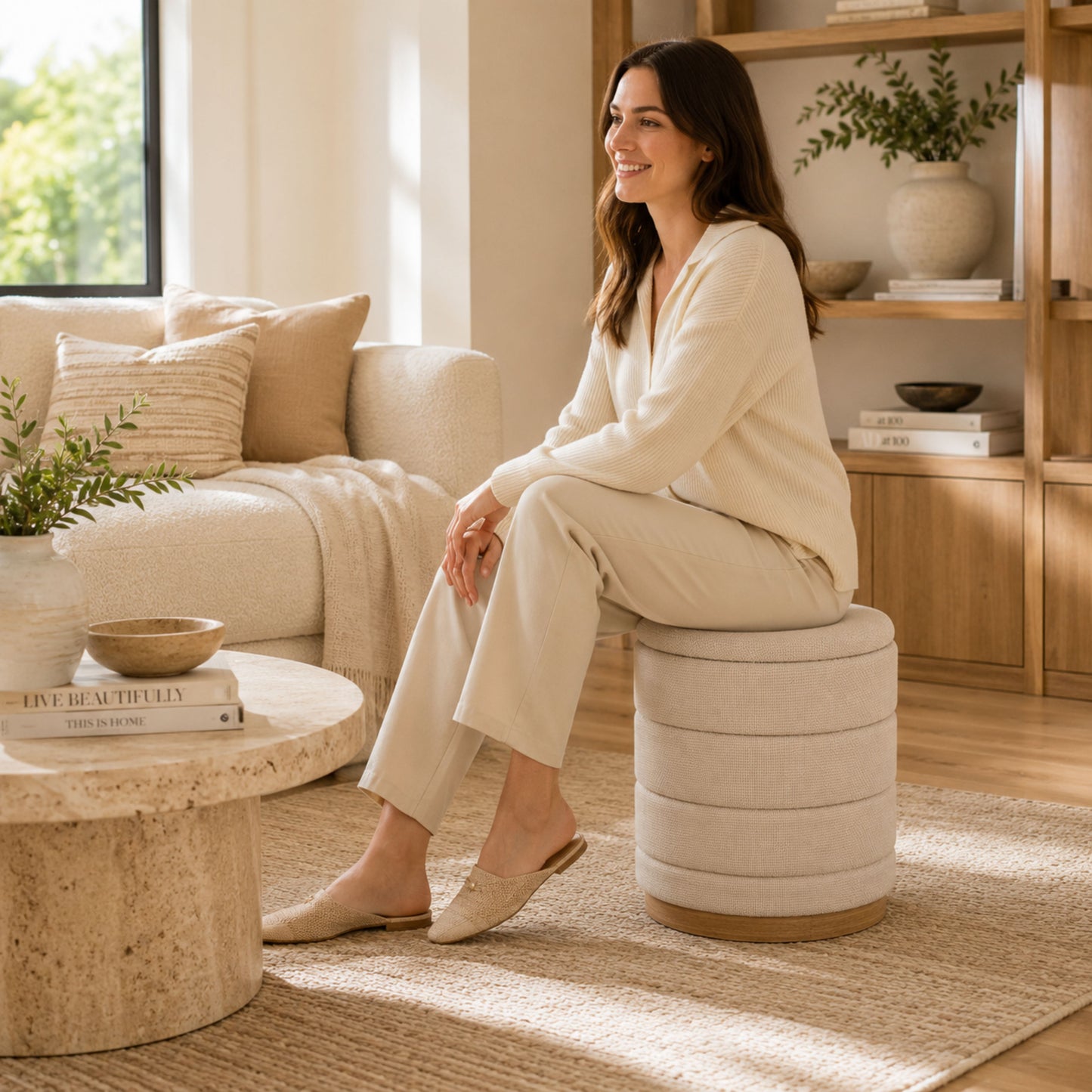 OT622 BEIGE OTTOMAN