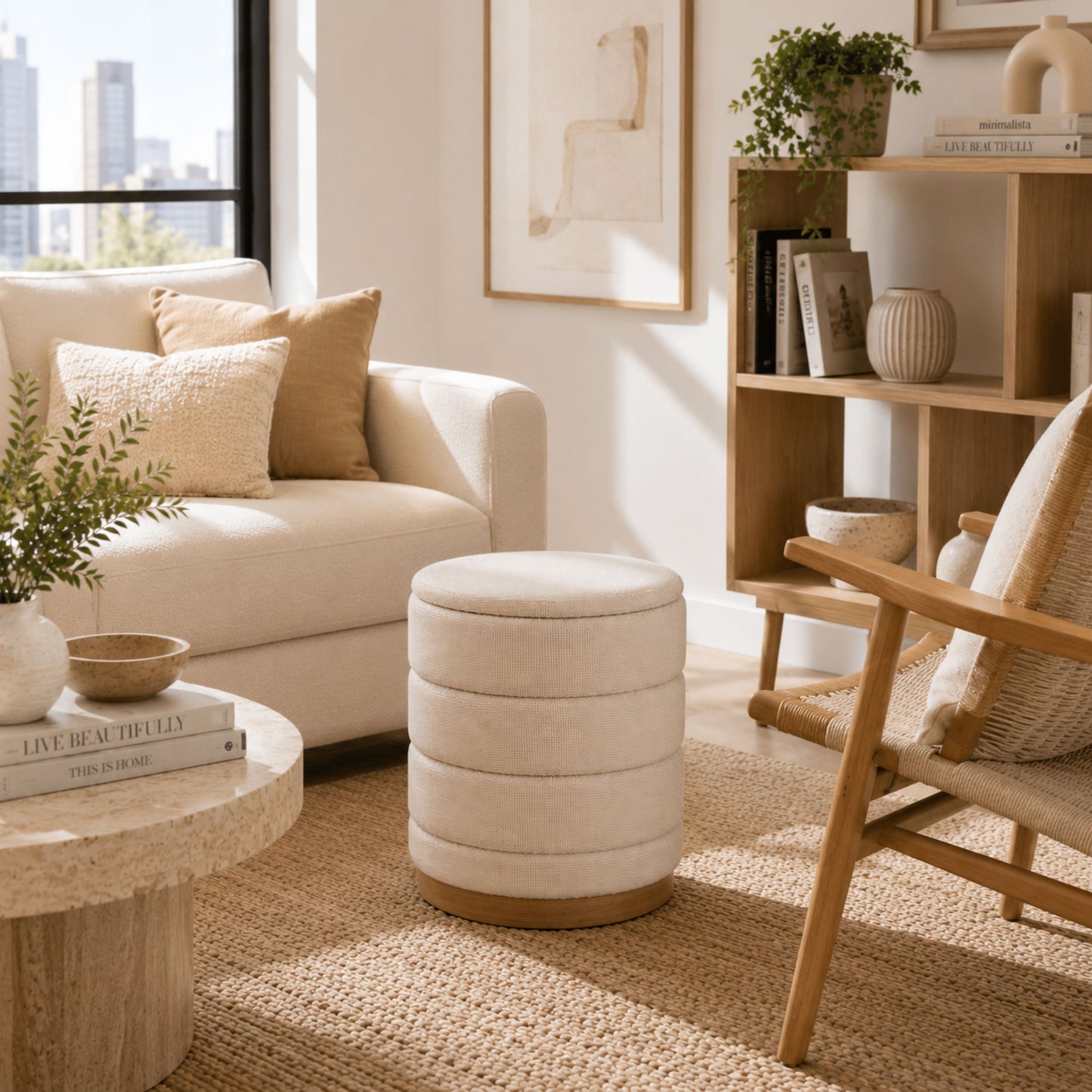 OT622 BEIGE OTTOMAN
