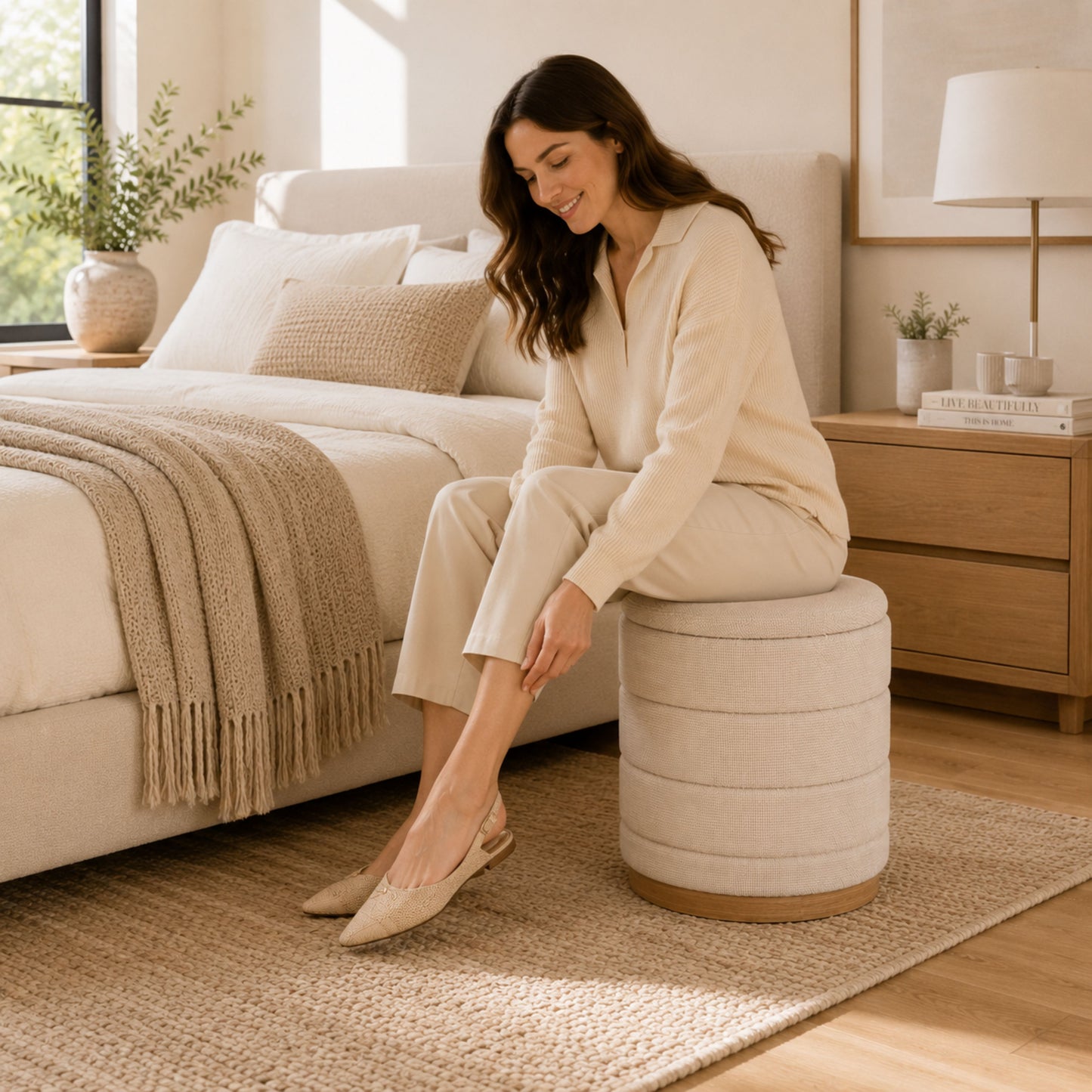 OT622 BEIGE OTTOMAN