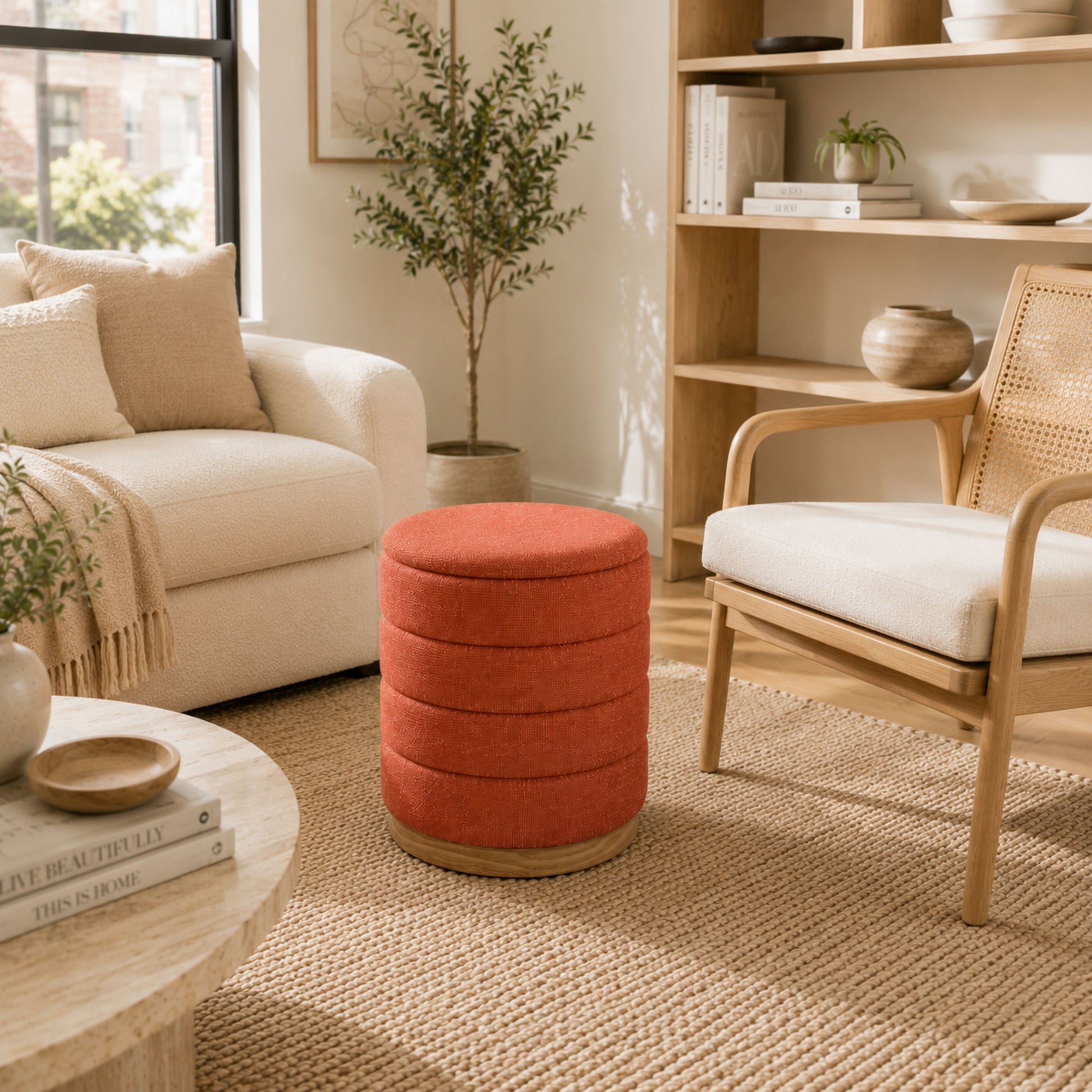 OT622 CORAL ORANGE OTTOMAN