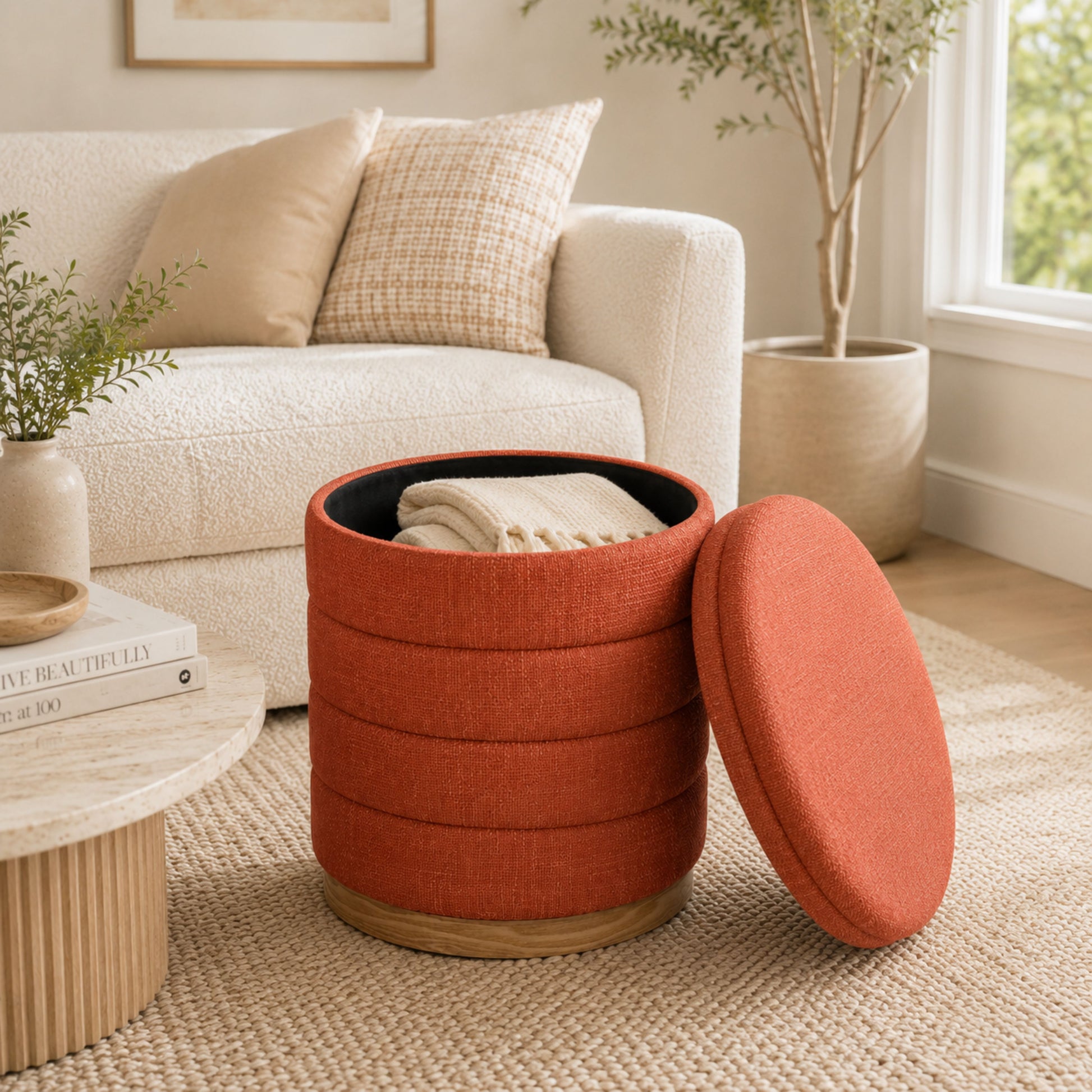 OT622 CORAL ORANGE OTTOMAN