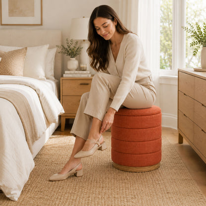 OT622 CORAL ORANGE OTTOMAN