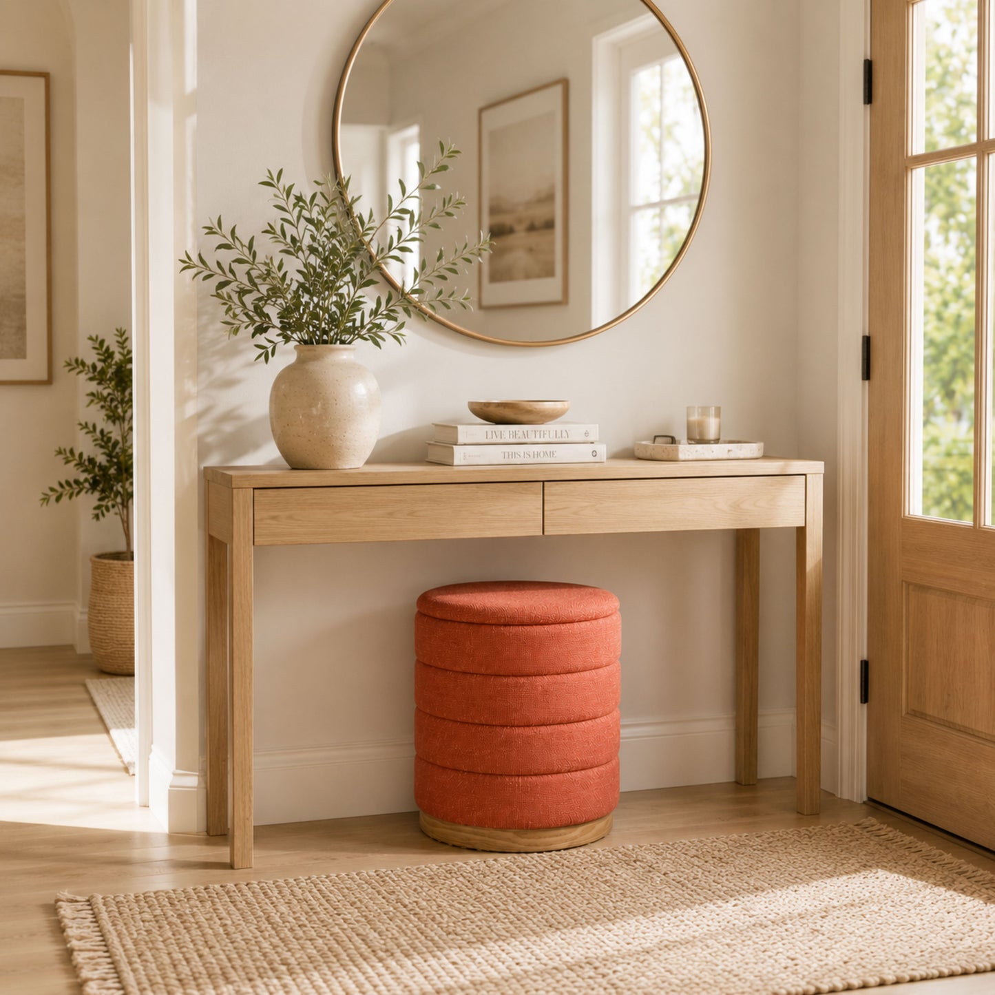 OT622 CORAL ORANGE OTTOMAN