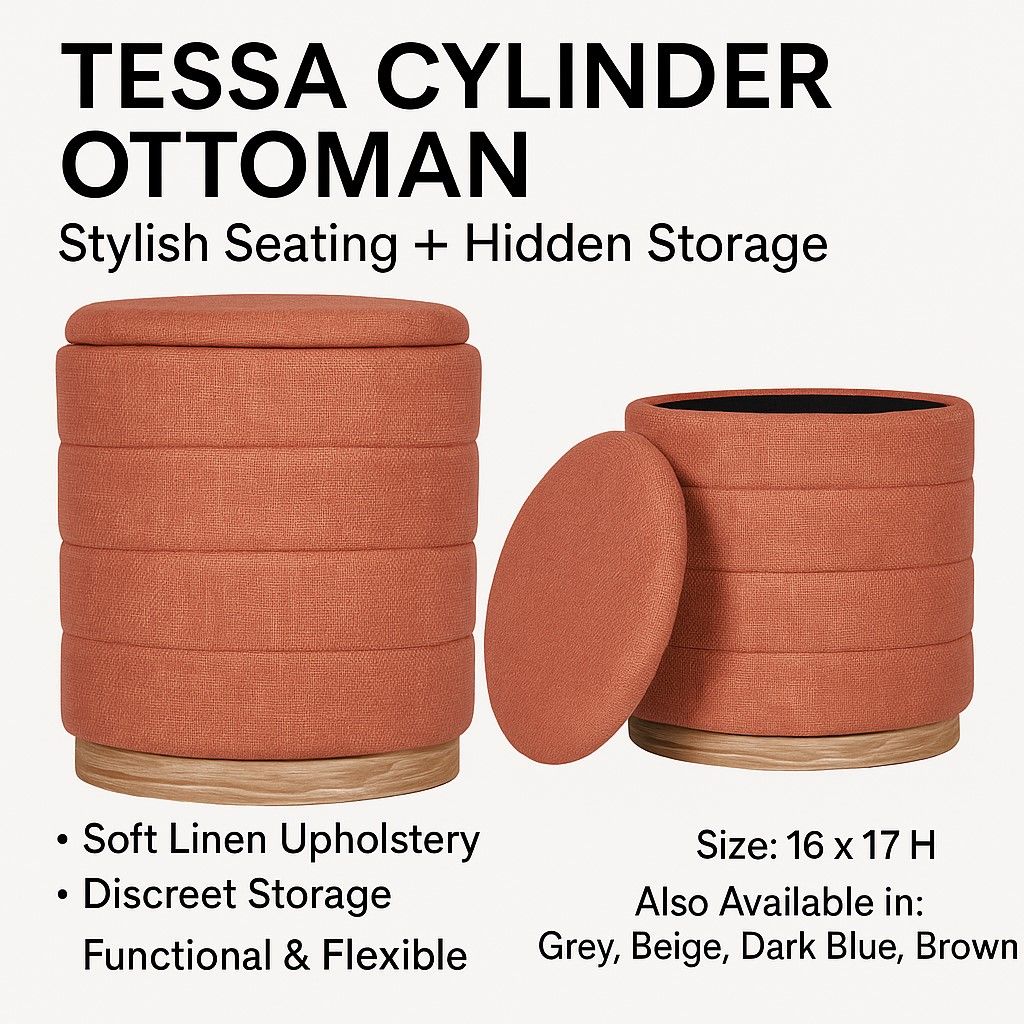 OT622 CORAL ORANGE OTTOMAN