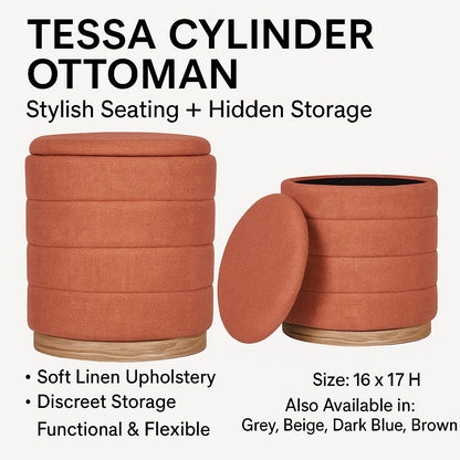 OT622 CORAL ORANGE OTTOMAN