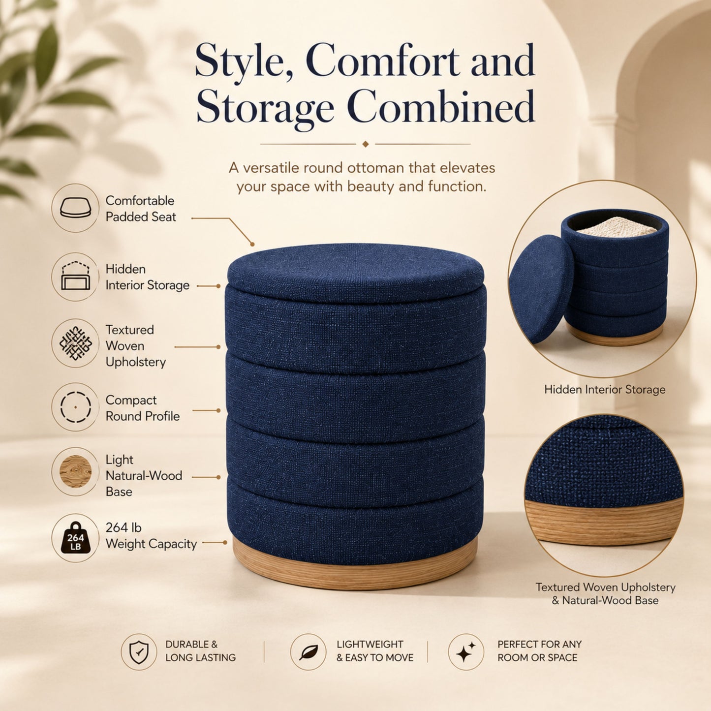OT622 DARK BLUE OTTOMAN