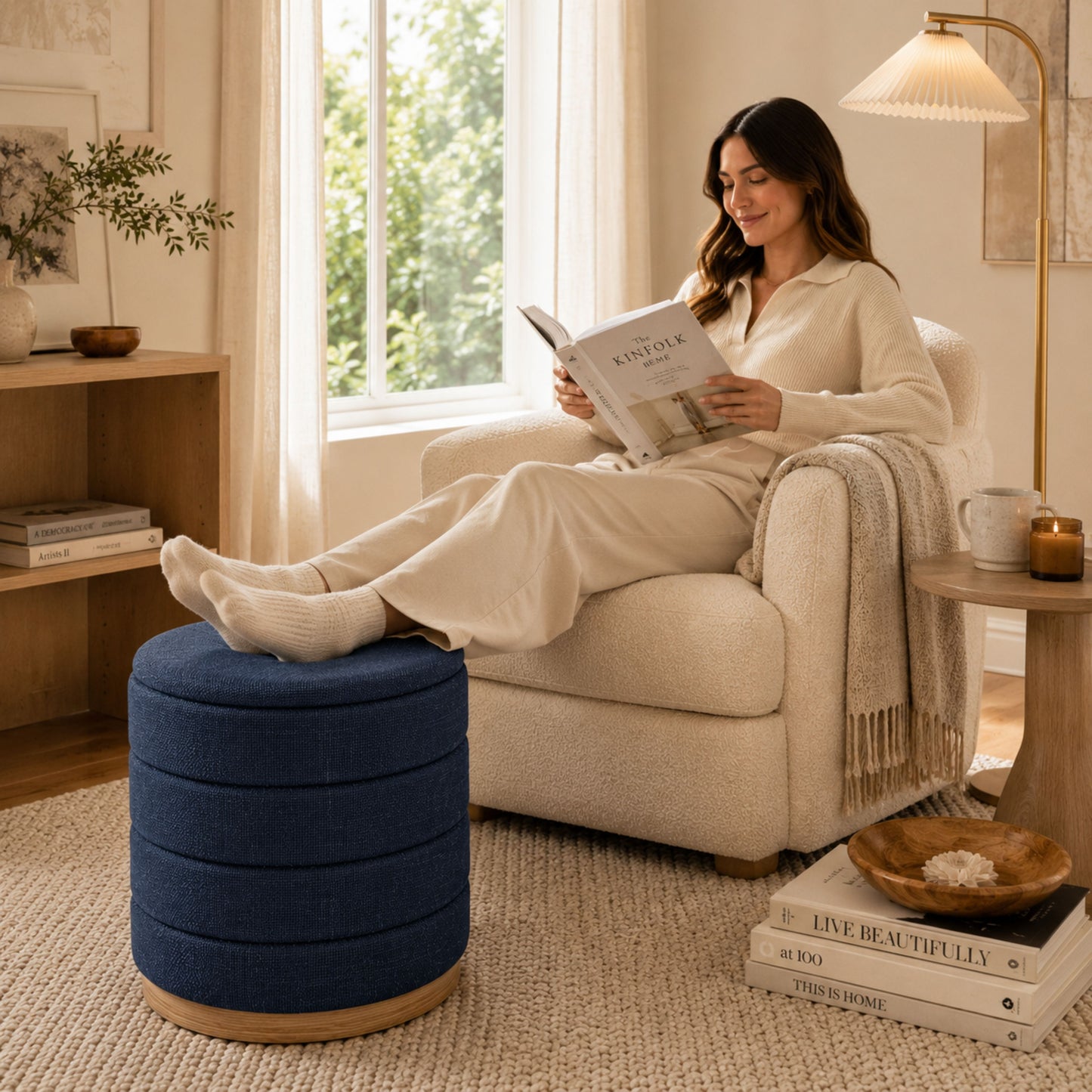 OT622 DARK BLUE OTTOMAN