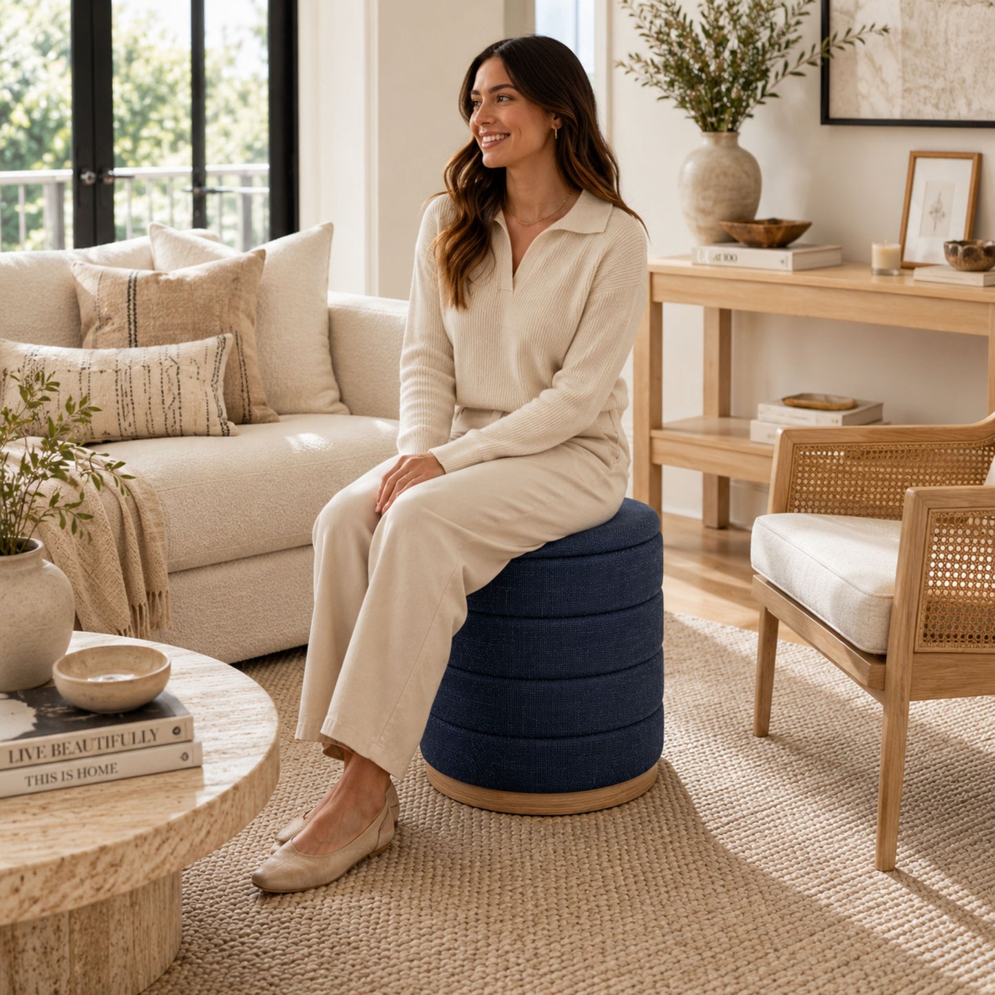 OT622 DARK BLUE OTTOMAN