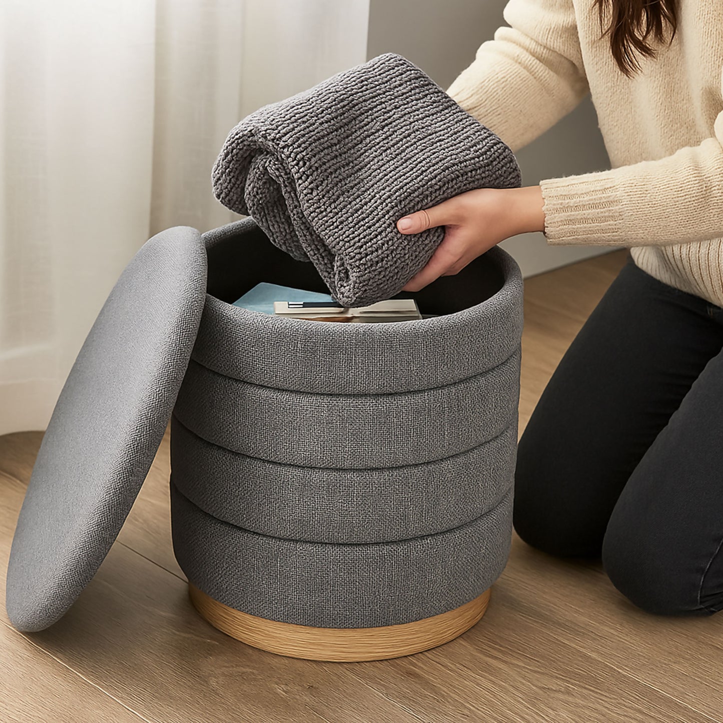 OT622 GREY OTTOMAN