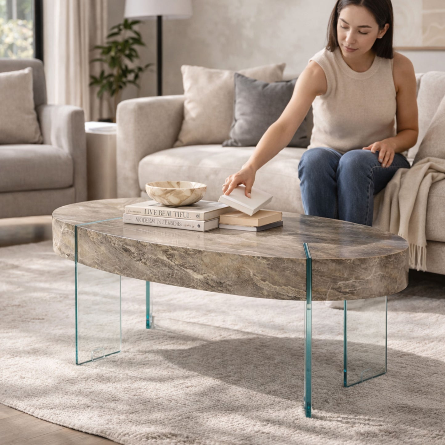 TB629 NATURAL MARBLE NESTING TABLE