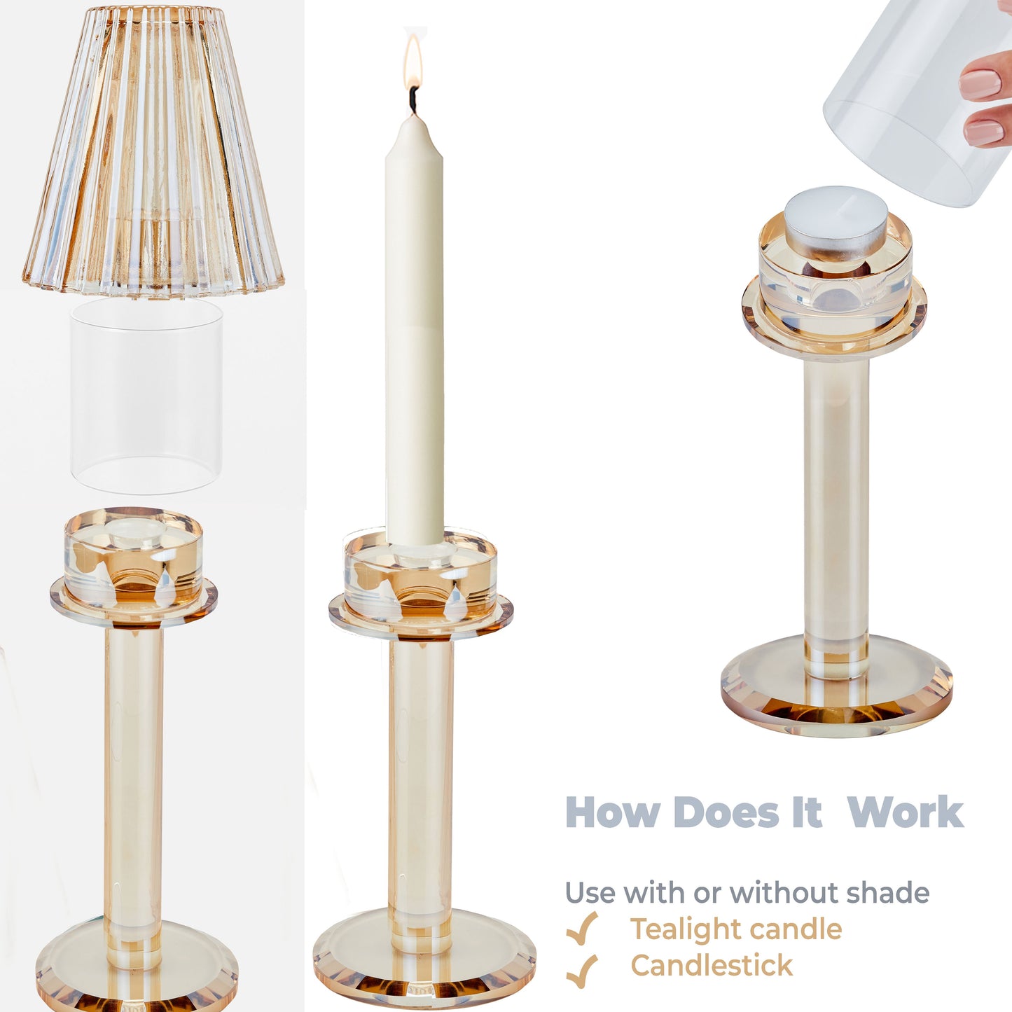 GL615 CHAMPAGNE CANDLE HOLDERS