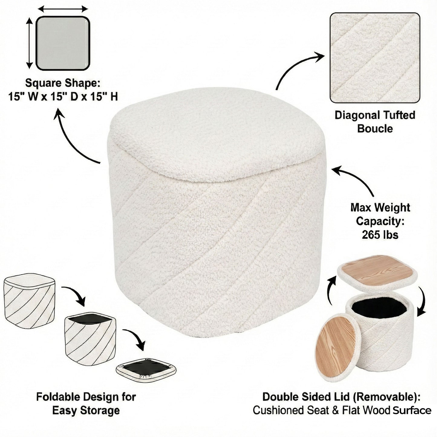 OT521 IVORY OTTOMAN