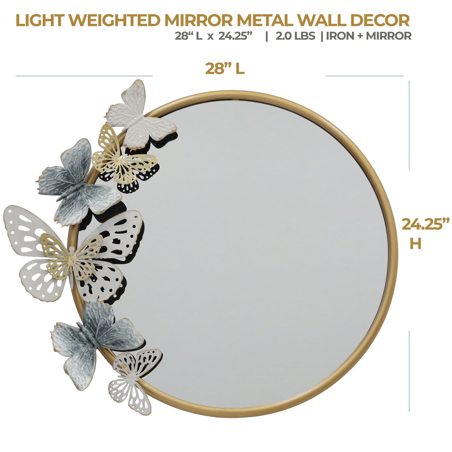 MDC501 BUTTERFLY GOLD DECOR MIRROR METAL WALL