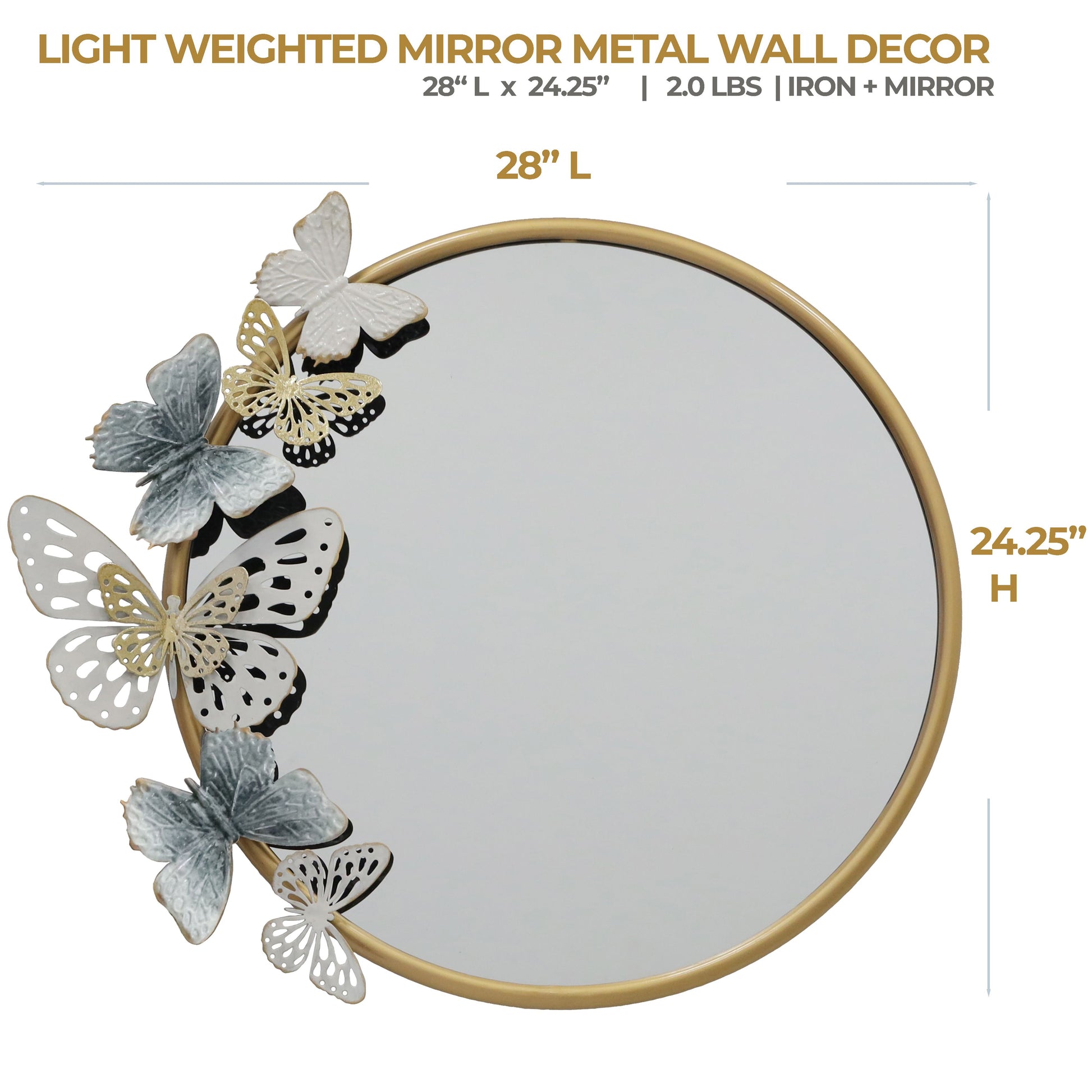 MDC501 BUTTERFLY GOLD DECOR MIRROR METAL WALL